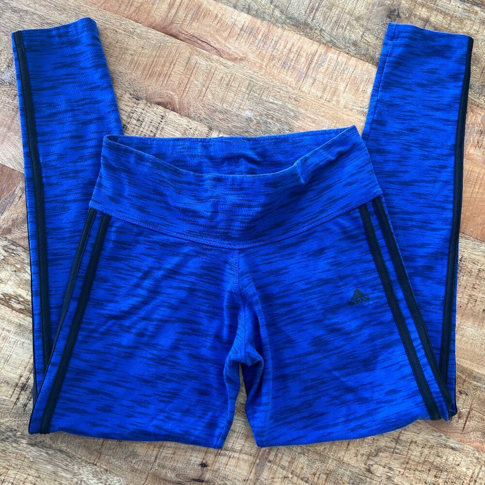 ADIDAS Size M Blue w/ Black Stripe Yoga Running Leggings